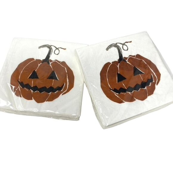 Threshold™ (2) 20ct Halloween Pumpkin Beverage Disposable Napkins Set of 2 - Picture 1 of 5